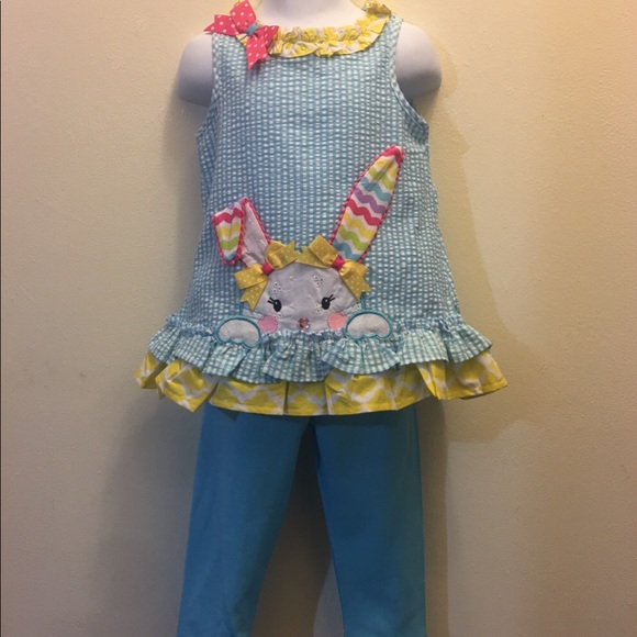 ☘️Girl Easter peek a boo Bunny Outfit 2 Pieces set - Picture 2 of 4